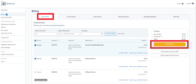 invoice due screen