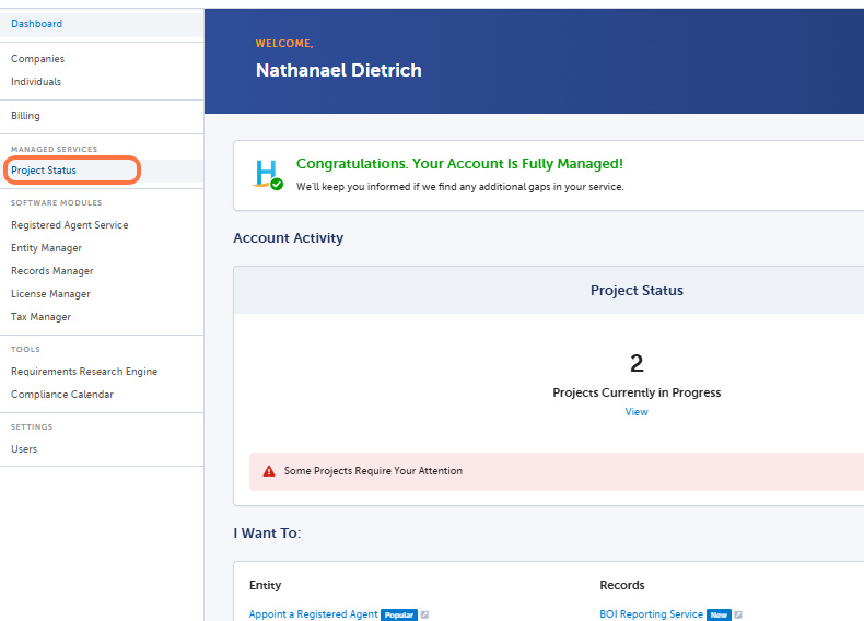 Click on Project Status